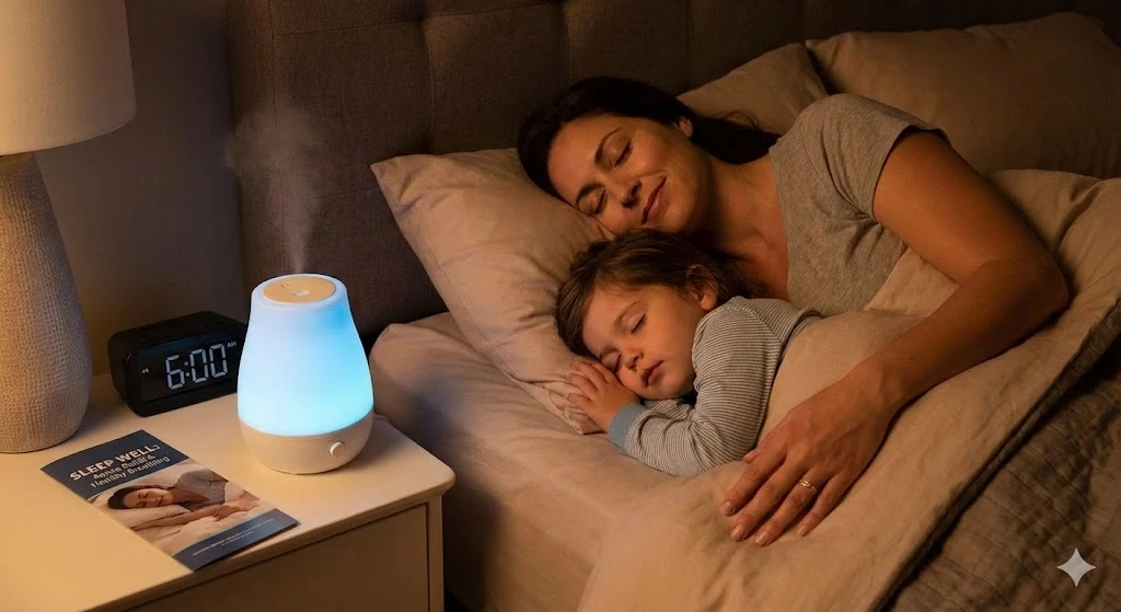 A mother and her young son sleeping peacefully together